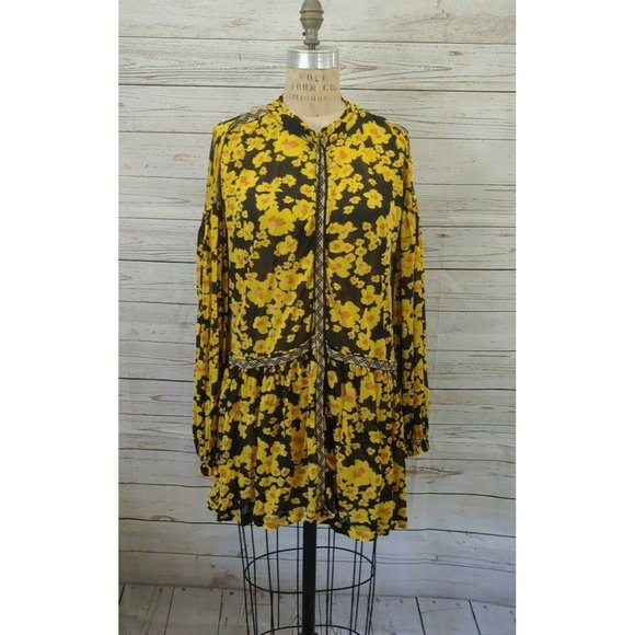 ♥️SOLD♥️Free People Women Long Sleeve Floral Mini - Picture 1 of 12